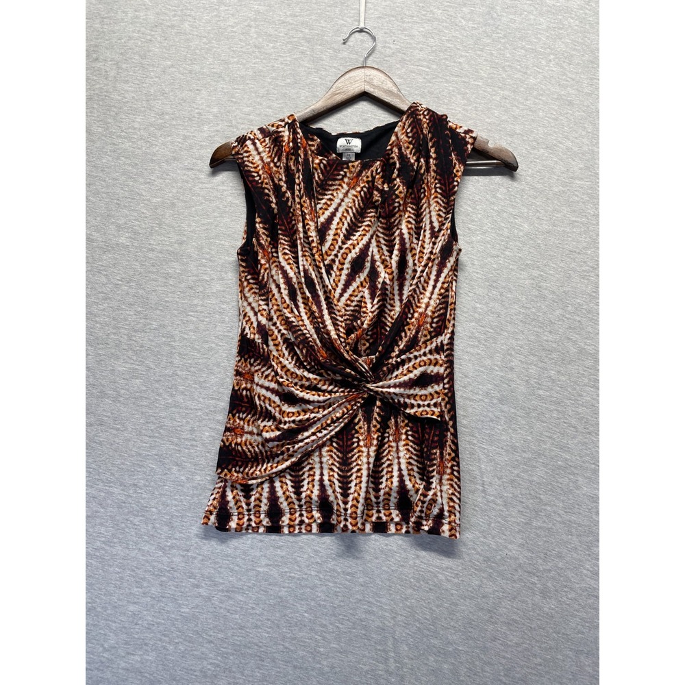 Worthington Draped Twist Front Blouse Top Womens PS Multicolor Geometric Print